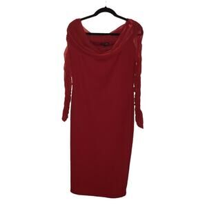 Fashion Nova Red Sheer Long Sleeve Bodycon Dress Size XL Knee Length Pullover